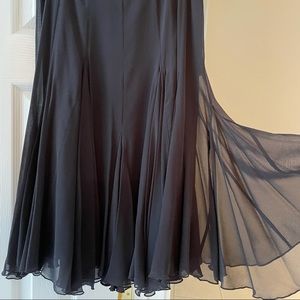 Black silk, double layer chiffon sheer full skirt.